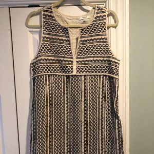 Madewell Linen Blend Tunic Dress with Black Embroidery
